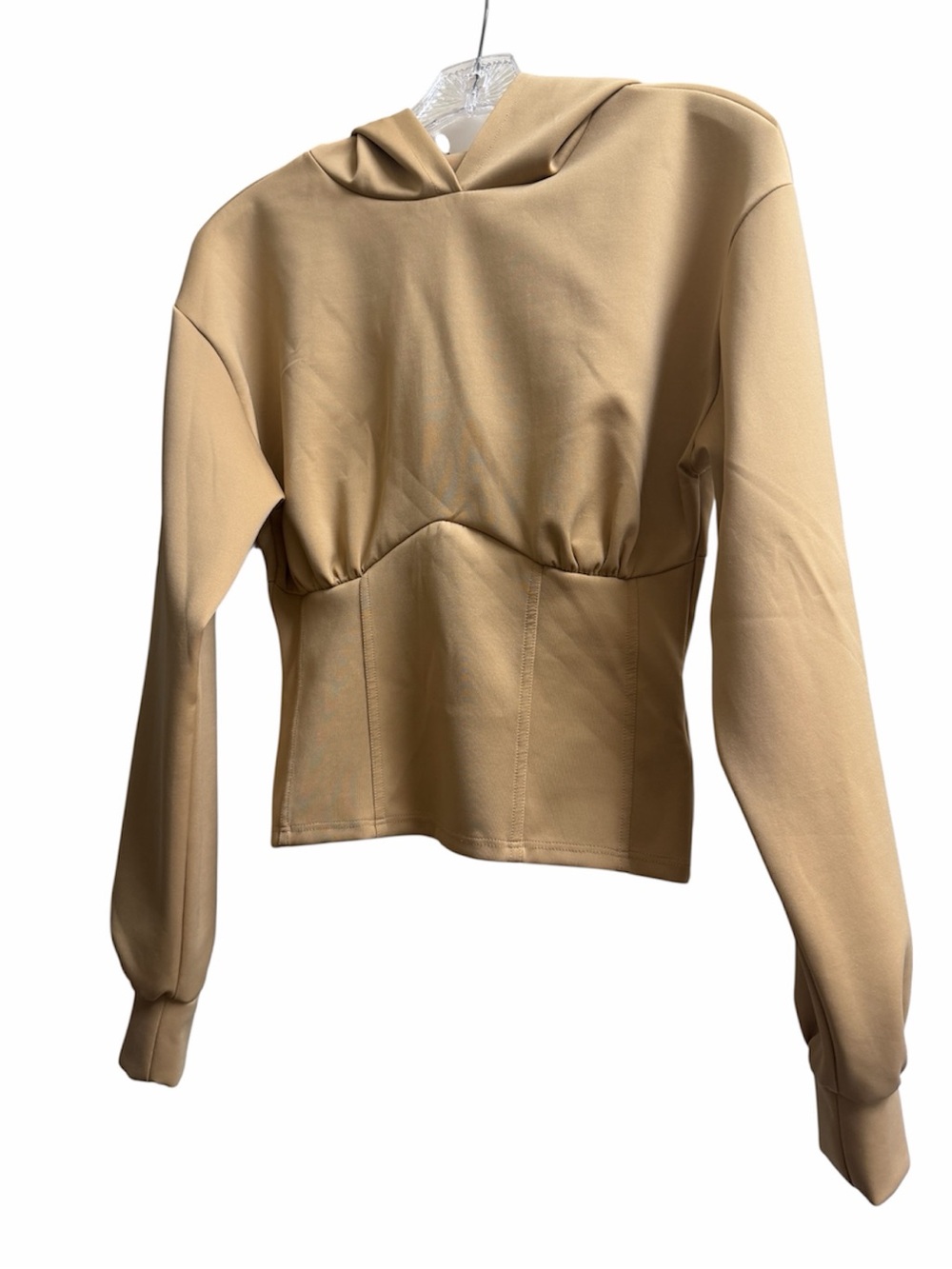 EXPRESS Nylon Scuba Corset Cropped Tan/ Camel Hoodie Size S